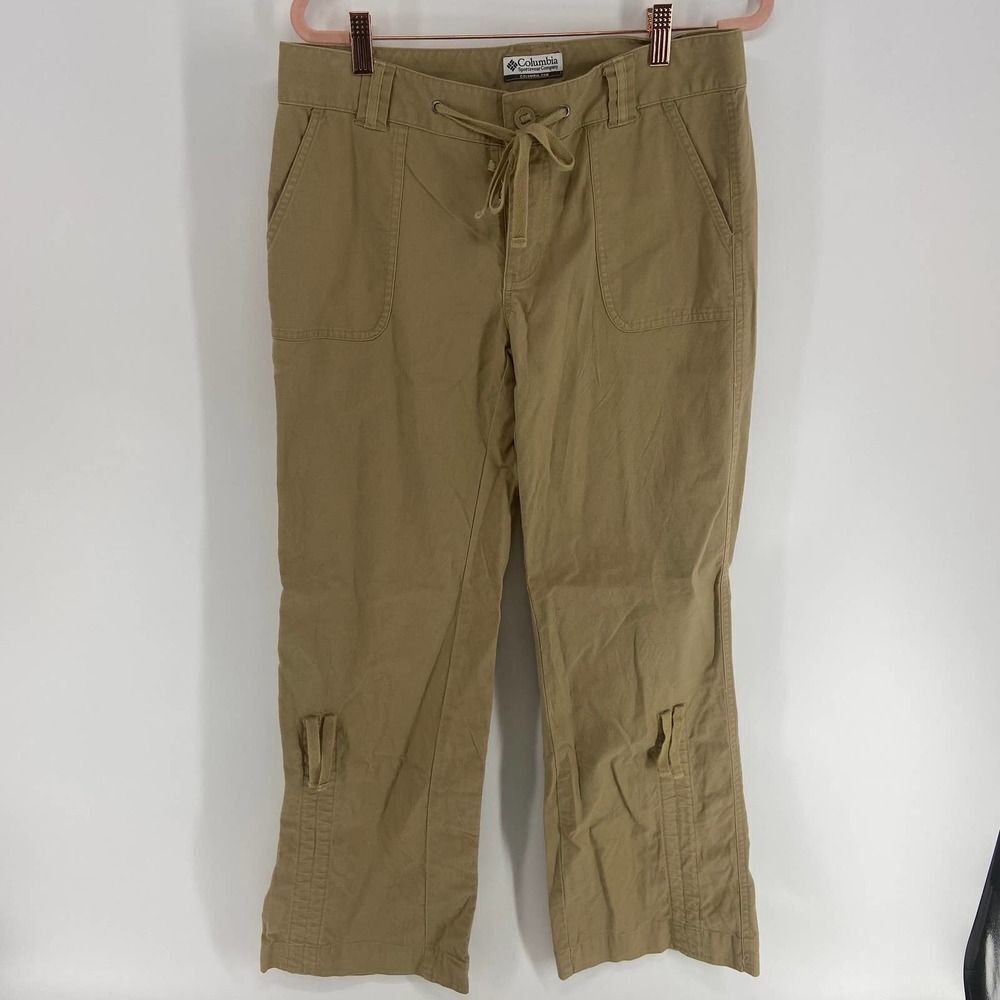 Columbia Tan Khaki Pant Ties to Capri hiking outdoor womens 8